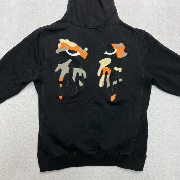 Roku Studio Hoodie Mens M Black Crying Cat Eyes Dripping Tears Pullover Patches - Picture 9 of 11